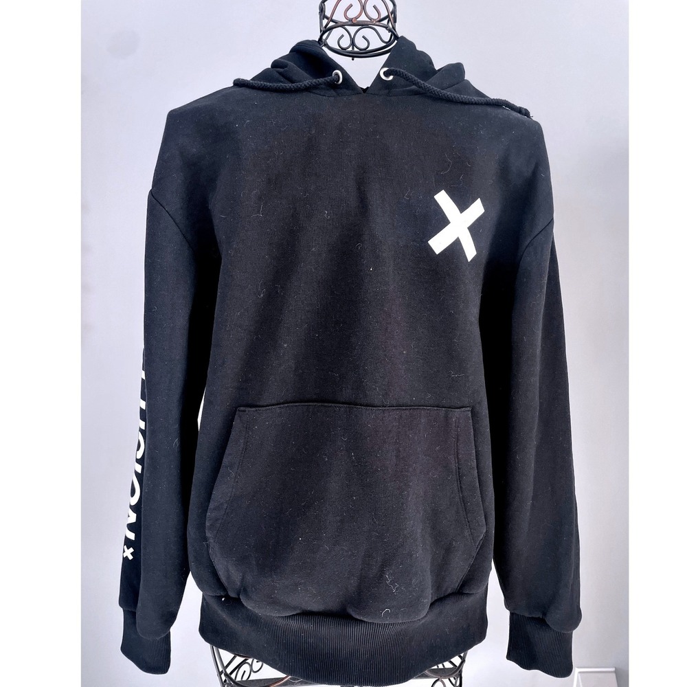 Collusion Unisex X Logo Hoodie Black Graphic Boxy Sweatshirt Sz M Streetwear
